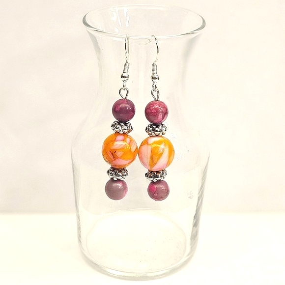 Handmade Beaded Stone and Shell Earrings - Picture 2 of 7